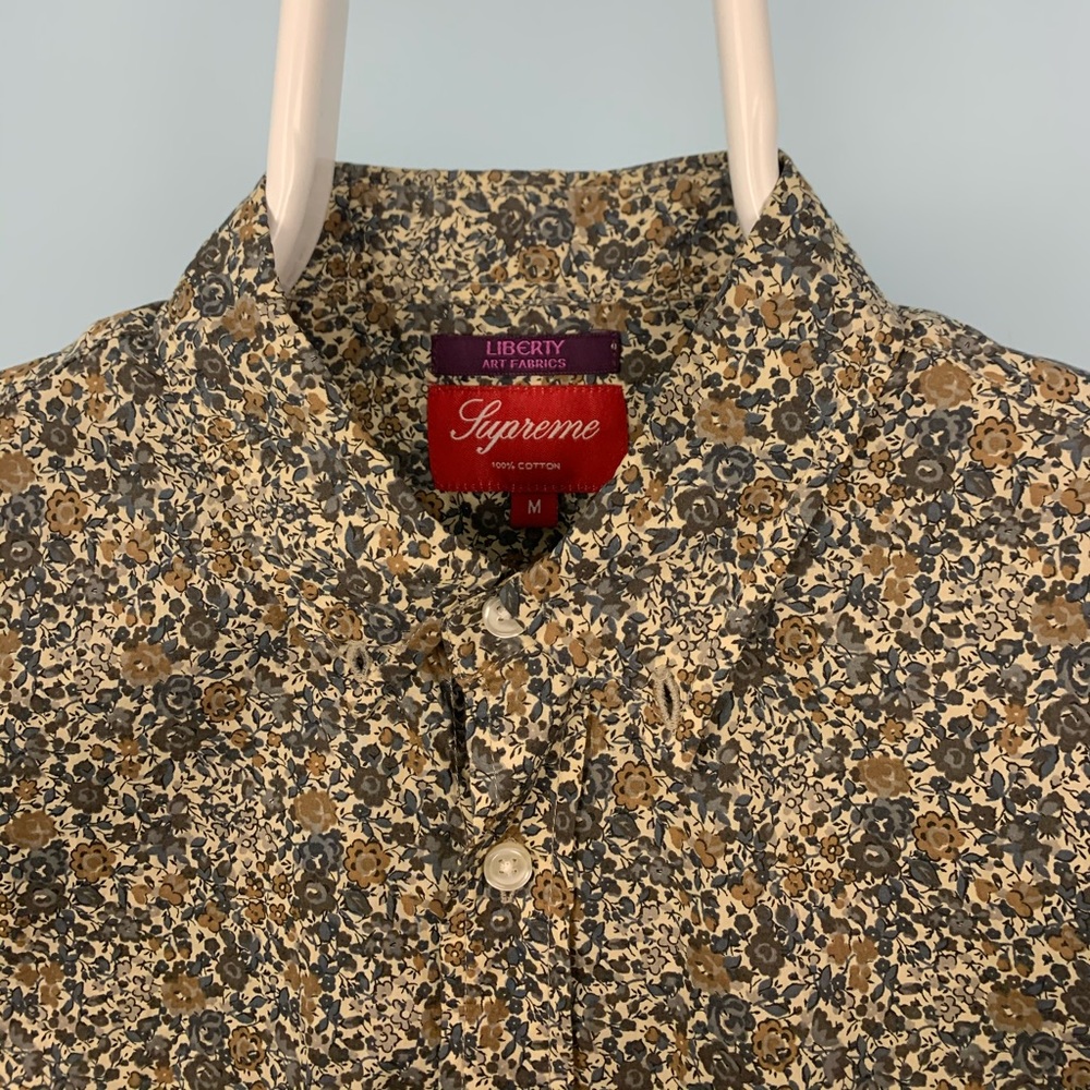 Supreme Liberty Arts Fabrics Button Down Shirt Medium Brown Floral Flowers